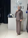 Güneş Kombin Bel Bağcıklı Önden Fermuarlı İkili Takım Kahverengi