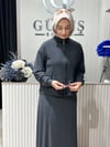Güneş Kombin Bel Bağcıklı Önden Fermuarlı Etekli İkili Takım Siyah