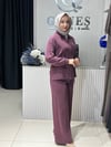 Güneş Kombin Bel Bağcıklı Önden Fermuarlı İkili Takım Mürdüm