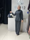 Güneş Kombin Bel Bağcıklı Önden Fermuarlı İkili Takım Siyah