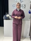 Güneş Kombin Bel Bağcıklı Önden Fermuarlı İkili Takım Mürdüm