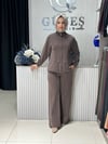 Güneş Kombin Bel Bağcıklı Önden Fermuarlı İkili Takım Kahverengi