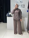 Güneş Kombin Bel Bağcıklı Önden Fermuarlı İkili Takım Kahverengi