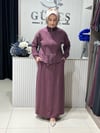 Güneş Kombin Bel Bağcıklı Önden Fermuarlı Etekli İkili Takım Mürdüm