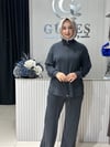Güneş Kombin Bel Bağcıklı Önden Fermuarlı İkili Takım Siyah