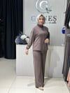 Güneş Kombin Bel Bağcıklı Önden Fermuarlı İkili Takım Kahverengi