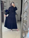 Güneş Kombin Beli Bağcıklı Katlı Elbise Lacivert