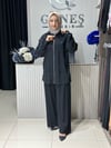 Güneş Kombin Fermuarlı ve Kanguru Cepli İkili Takım Siyah