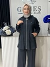 Güneş Kombin Fermuarlı ve Kanguru Cepli İkili Takım Siyah