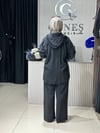 Güneş Kombin Fermuarlı ve Kanguru Cepli İkili Takım Siyah