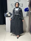 Güneş Kombin File Ceketli Üçlü Takım Siyah