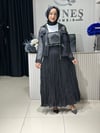 Güneş Kombin File Ceketli Üçlü Takım Siyah
