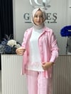Güneş Kombin İşleme Detaylı Üçlü Takım Pembe
