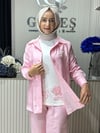 Güneş Kombin İşleme Detaylı Üçlü Takım Pembe