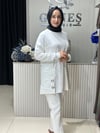 Güneş Kombin Kapitone Detaylı Tunik Beyaz