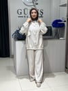 Güneş Kombin Kapüşonlu Tensel İkili Takım Taş Rengi