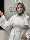 Güneş Kombin Kollar ve Arka Valonlu Beli Bağcıklı Gömlek Beyaz
