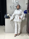 Güneş Kombin Kollar ve Arka Valonlu Beli Bağcıklı Gömlek Beyaz