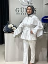 Güneş Kombin Kollar ve Arka Valonlu Beli Bağcıklı Gömlek Beyaz