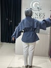 Güneş Kombin Kollar ve Arka Valonlu Beli Bağcıklı Gömlek Lacivert
