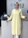 Güneş Kombin Omuz Detaylı Taşlı Uzun Tunik Sarı