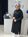 Güneş Kombin Omuz Detaylı Taşlı Uzun Tunik Siyah