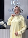 Güneş Kombin Omuz Detaylı Taşlı Uzun Tunik Sarı