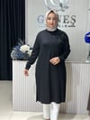 Güneş Kombin Omuz Detaylı Taşlı Uzun Tunik Siyah