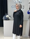 Güneş Kombin Omuz Detaylı Taşlı Uzun Tunik Siyah