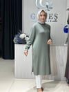 Güneş Kombin Omuz Detaylı Taşlı Uzun Tunik Yeşil