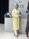 Güneş Kombin Omuz Detaylı Taşlı Uzun Tunik Sarı