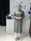 Güneş Kombin Omuz Detaylı Taşlı Uzun Tunik Yeşil