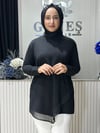 Güneş Kombin Ön Üçgen Organize Tül Detaylı Tunik Siyah