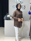 Güneş Kombin Ön Üçgen Organize Tül Detaylı Tunik Kahverengi