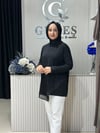 Güneş Kombin Ön Üçgen Organize Tül Detaylı Tunik Siyah