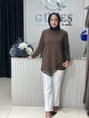 Güneş Kombin Ön Üçgen Organize Tül Detaylı Tunik Kahverengi