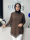 Güneş Kombin Ön Üçgen Organize Tül Detaylı Tunik Kahverengi