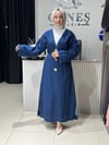 Güneş Kombin Önü 3 Broşlu Uzun Kot Kap Mavi