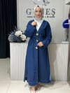 Güneş Kombin Önü 3 Broşlu Uzun Kot Kap Mavi