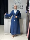 Güneş Kombin Önü 3 Broşlu Uzun Kot Kap Mavi