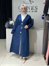 Güneş Kombin Önü 3 Broşlu Uzun Kot Kap Mavi