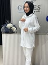 Güneş Kombin Önü Dantel Detaylı Fermuarlı Hırka Beyaz