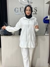 Güneş Kombin Önü Dantel Detaylı Fermuarlı Hırka Beyaz