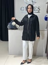 Güneş Kombin Önü Dantel Detaylı Fermuarlı Hırka Siyah