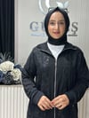 Güneş Kombin Önü Dantel Detaylı Fermuarlı Hırka Siyah