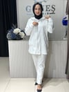 Güneş Kombin Önü Dantel Detaylı Fermuarlı Hırka Beyaz