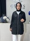 Güneş Kombin Önü Dantel Detaylı Fermuarlı Hırka Siyah