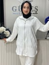Güneş Kombin Önü Dantel Detaylı Fermuarlı Hırka Beyaz