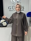 Güneş Kombin Önü Fermuarlı ve Taş İşlemeli İkili Takım Kahverengi