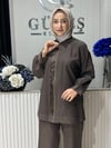 Güneş Kombin Önü Fermuarlı ve Taş İşlemeli İkili Takım Kahverengi